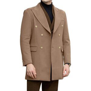 Men's  Winter Light Kaki  Jacket Trench Coats for Men Long Jackets Warm Peacoat